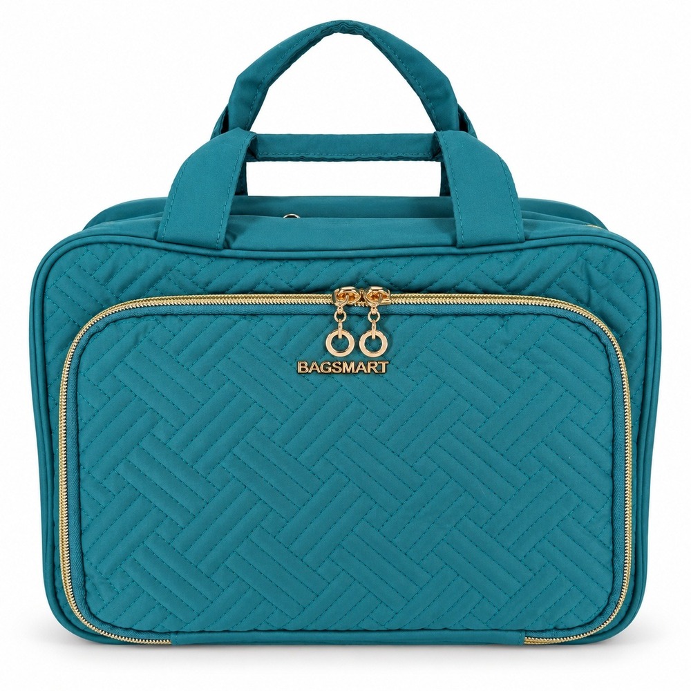 BAGSMART Large Hanging Toiletry Bag Quilted Teal Travel Cosmetic Case Organizer